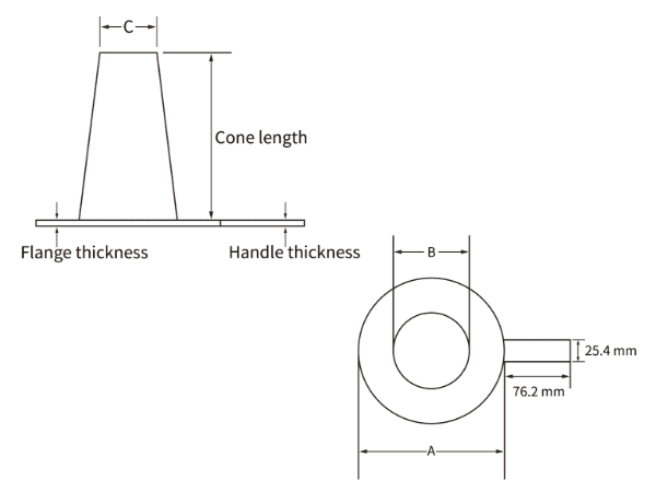 Side view and top view drawings of basket temporary filter