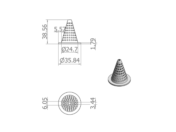 Data display of conical perforated filter element for DN15-20