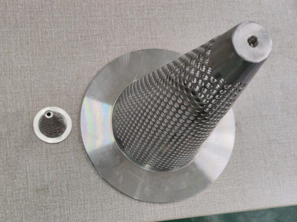 Top view of a big and a small conical perforated filter elements