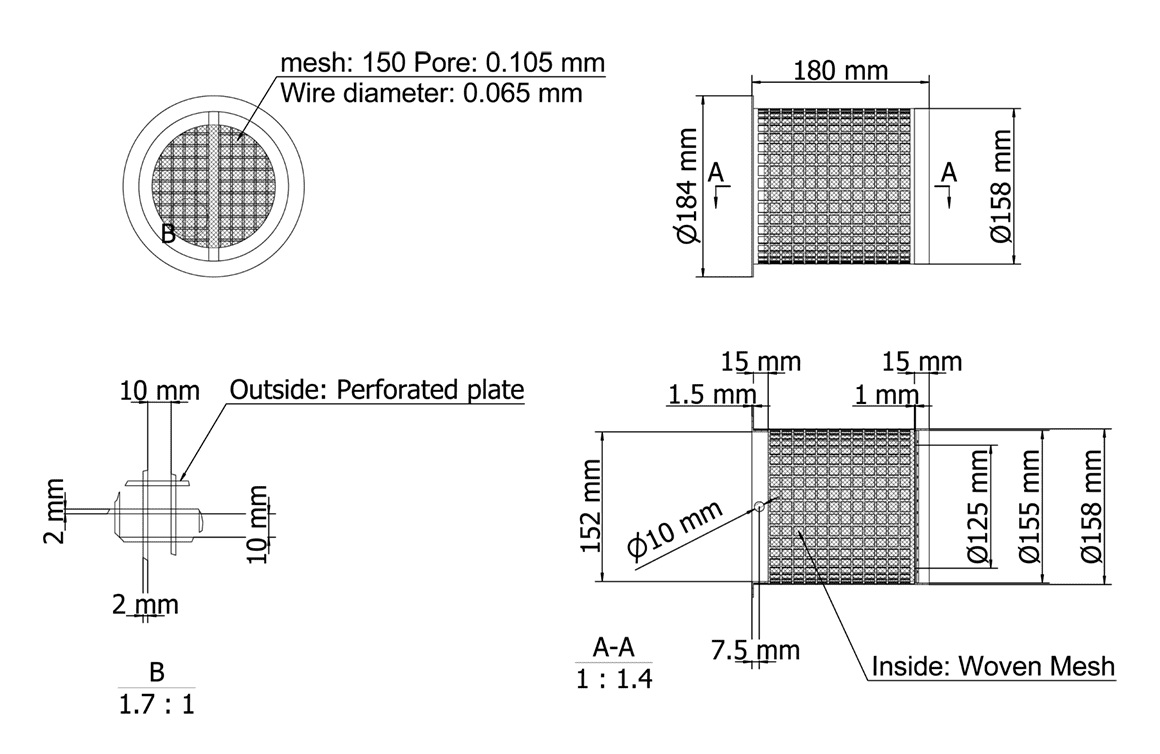 Custom perforated filter element drawing