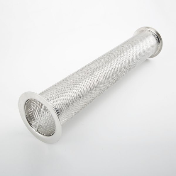Perforated metal filter cylinder with flanges at both ends