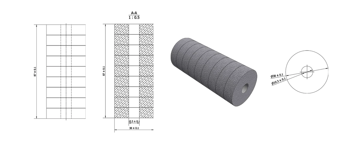 Display of nickel foam tube drawing