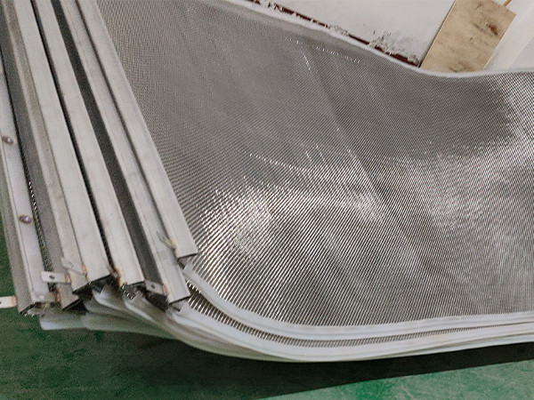 Multiple processed sugar scalping screen mesh placed on the factory floor